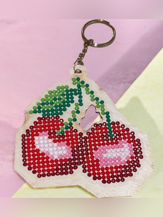 Handcrafted Accessories - Cherries Diamond Art Keychain Cute  Rhinestone Bag Charm Gift Sealed